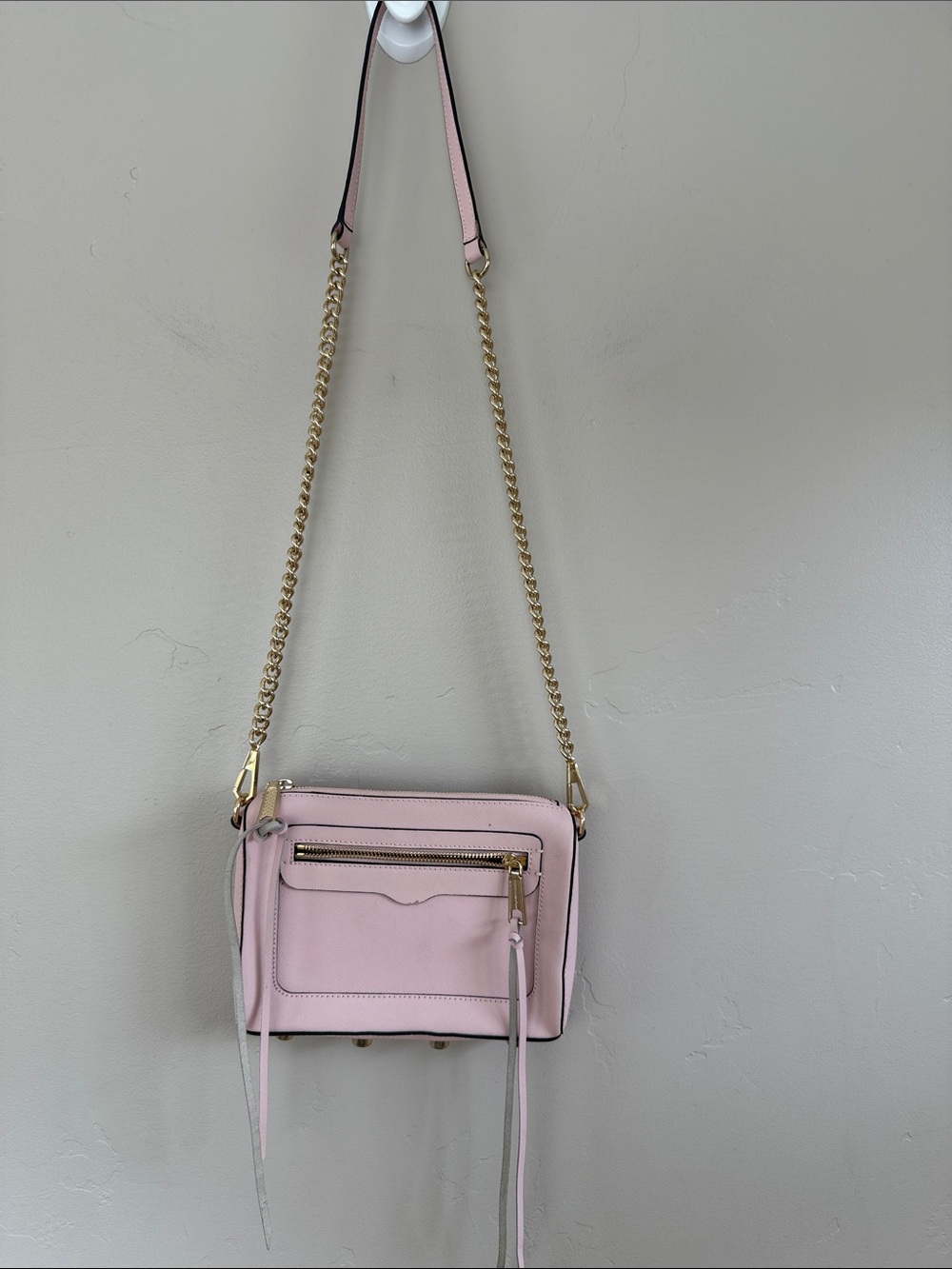 REBECCA MINKOFF Avery Saffiano Leather Chain Strap Crossbody Purse Ballet Pink